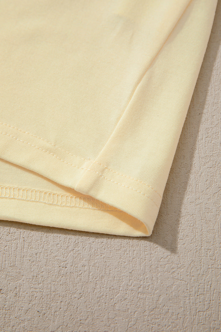 Yellow Cream Casual Plain Crew Neck Tee
