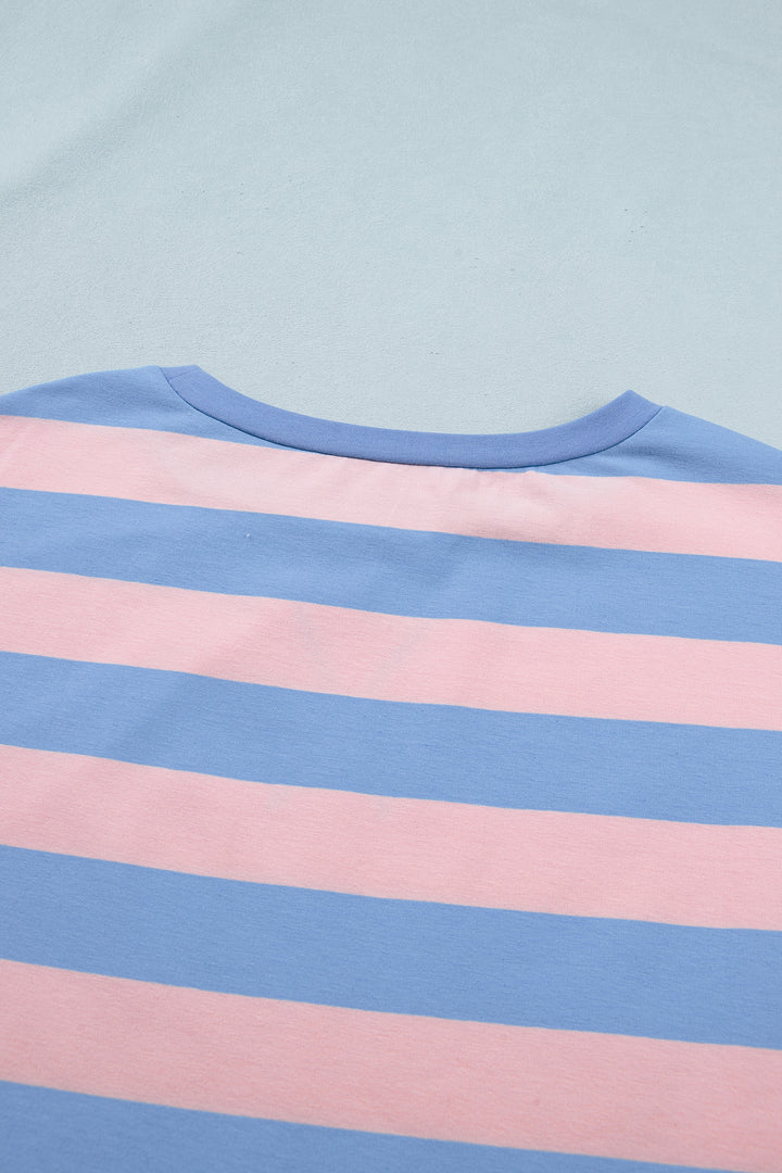 Pink Stripe Dolman Tee Drawstring Skort Athletic 2pcs Set
