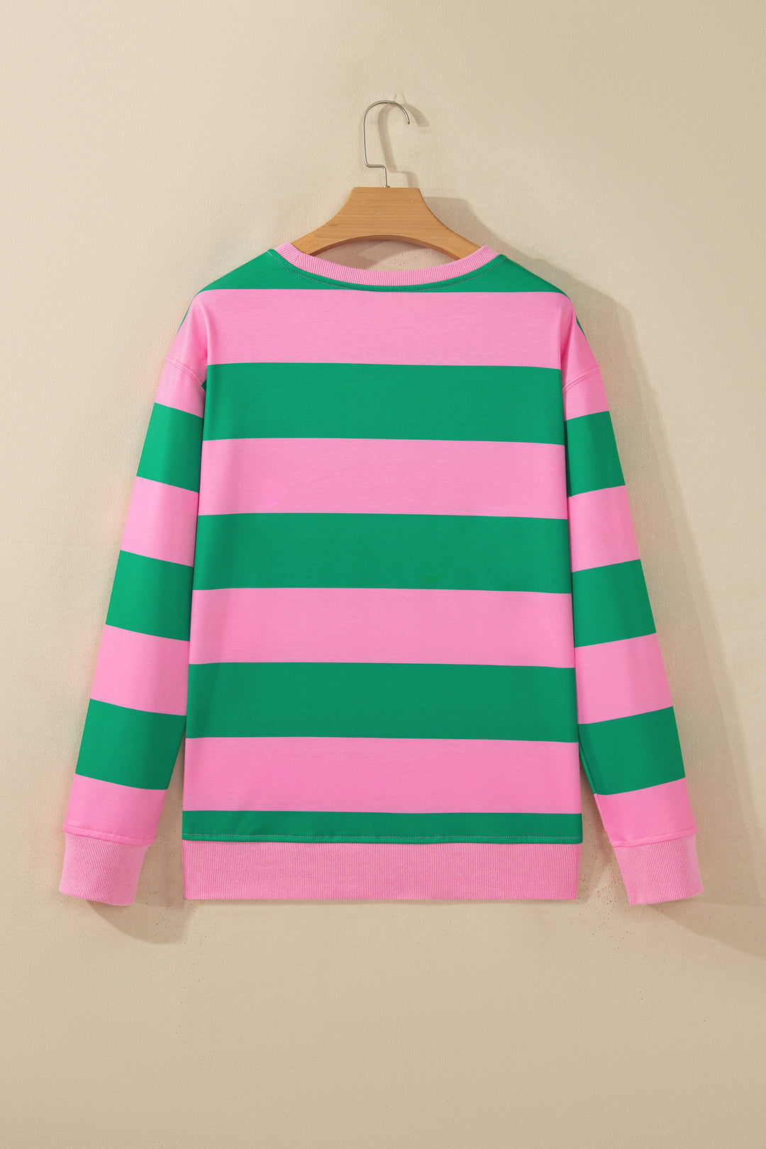 Green Stripe holly jolly Letter Embroidered Pullover Sweatshirt