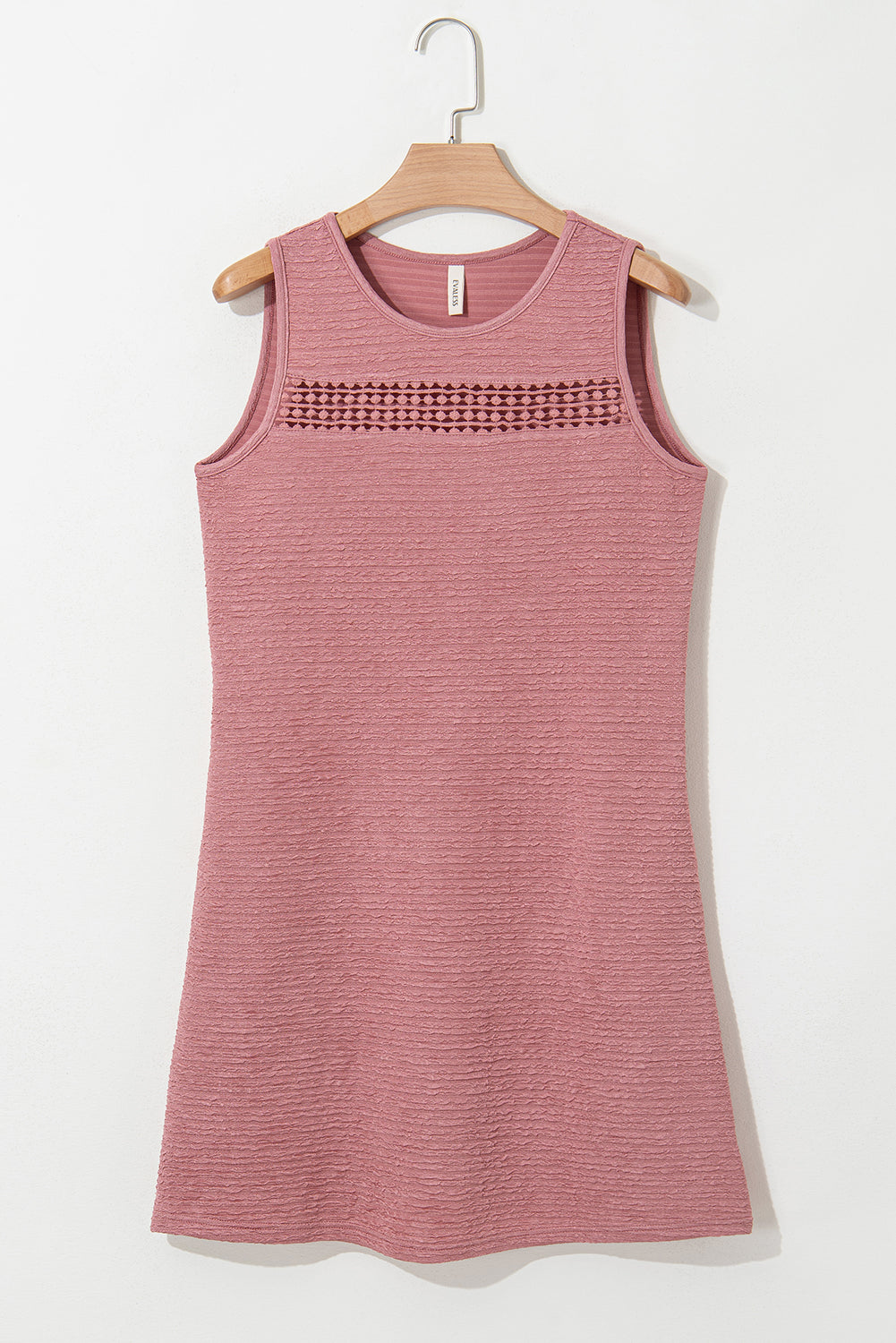 Sepia Rose Solid Color Textured Lace Hollowed Detail Sleeveless Mini Dress