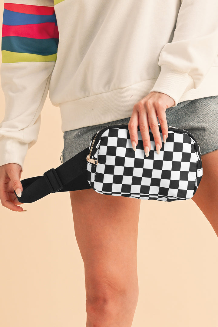 Checkered Print Buckle Wide Belt Crossbody Bag