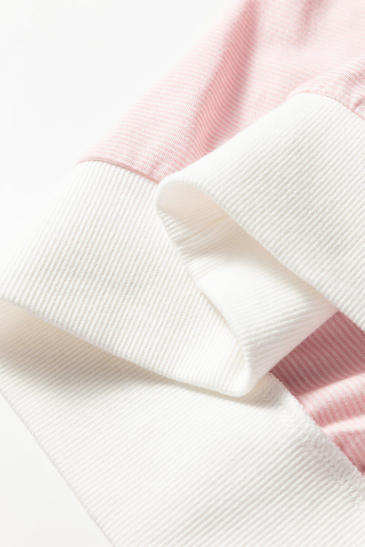 Pink Stripe Contrast Edge Patchwork Long Sleeve Top