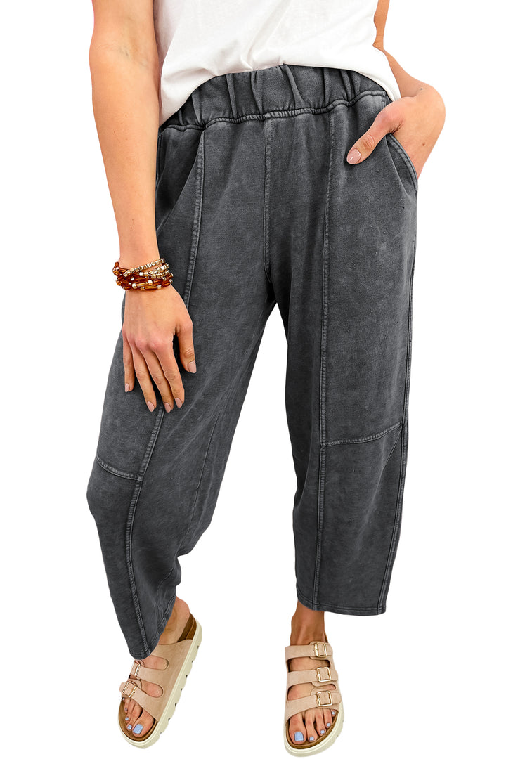 Carbon Grey Mineral Wash Seam Detail Elastic Waist Barrel Pants