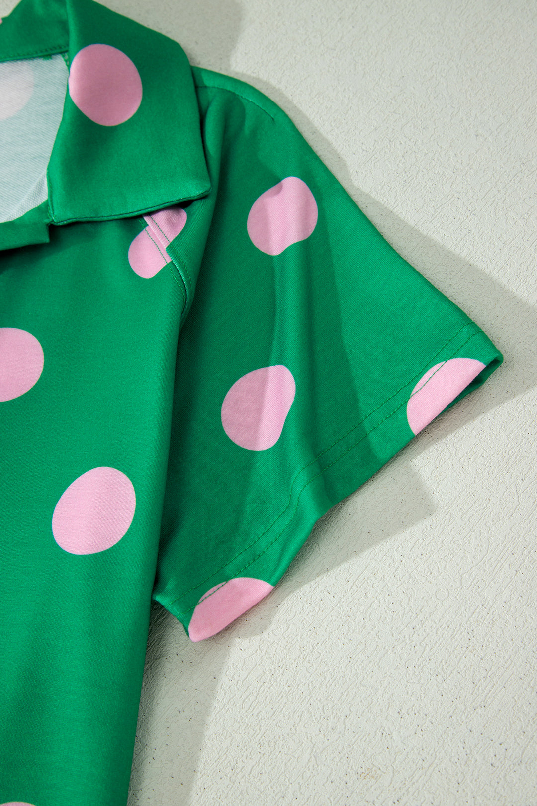 Green Polka Dot Print V Neck Tee Short Set