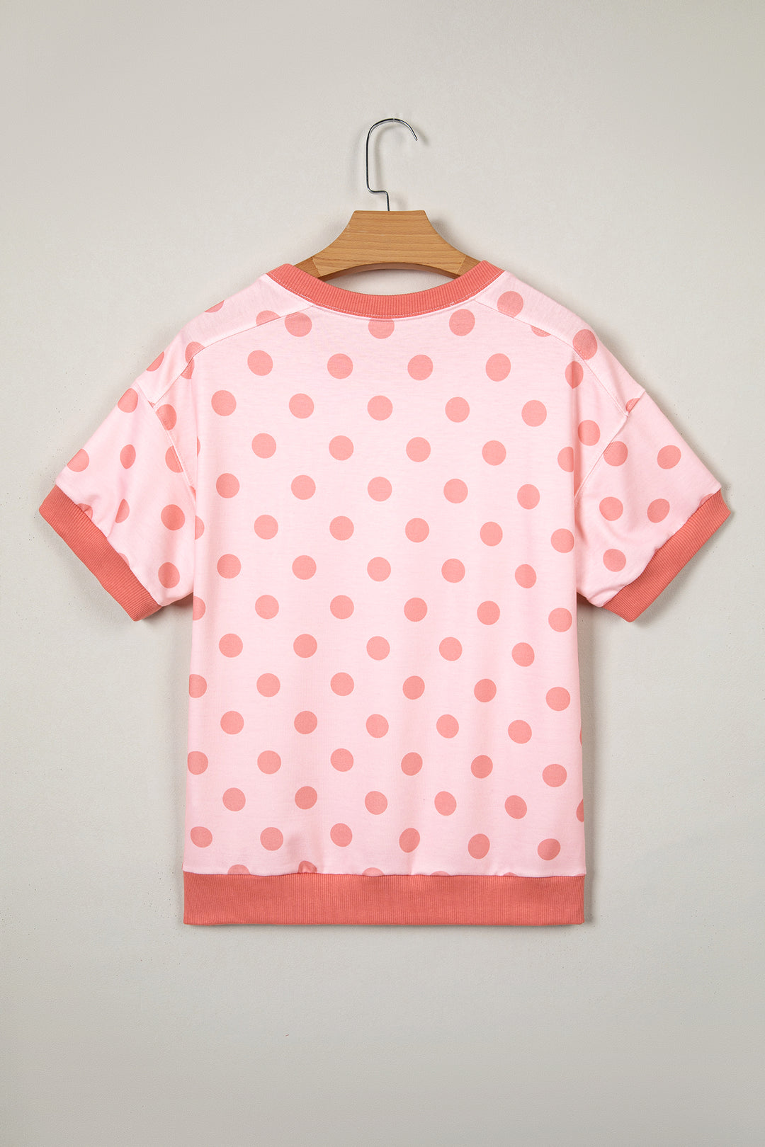Pink Color Block Trim Polka Dot Casual Tee