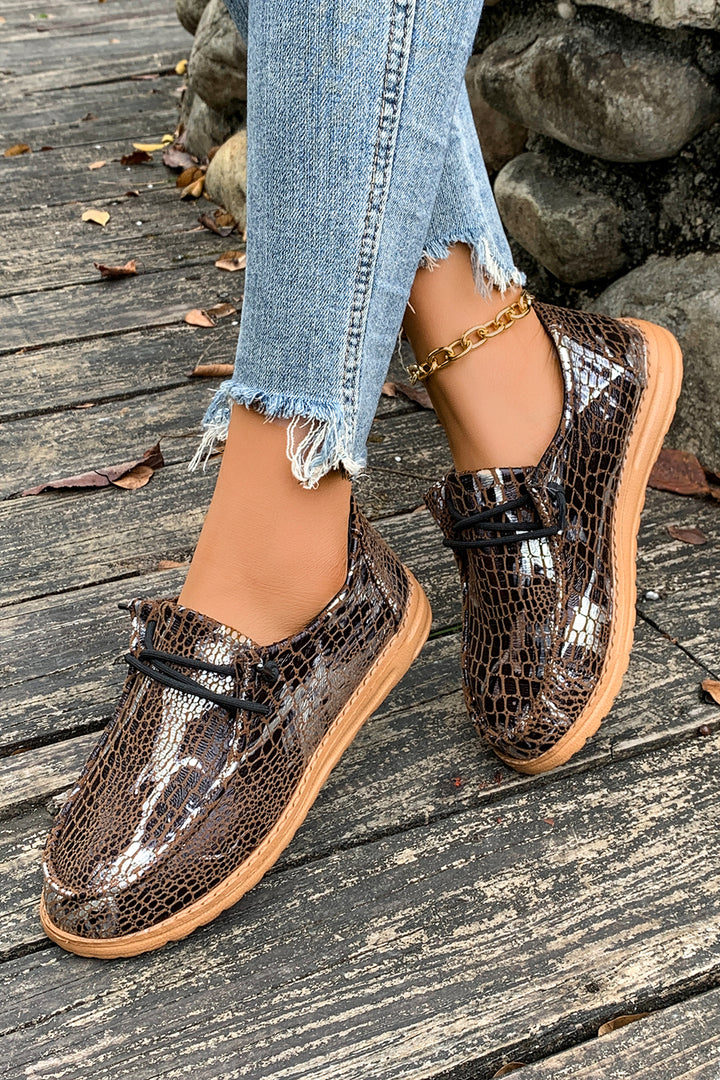 Sleek Snake Skin Print Lace-up Detail Comfort Loafer Shoes