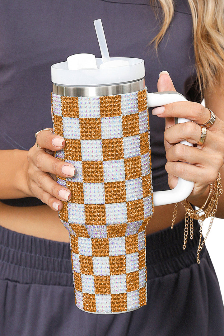 Full Rhinestone Checkerboard Handled Tumbler 40oz