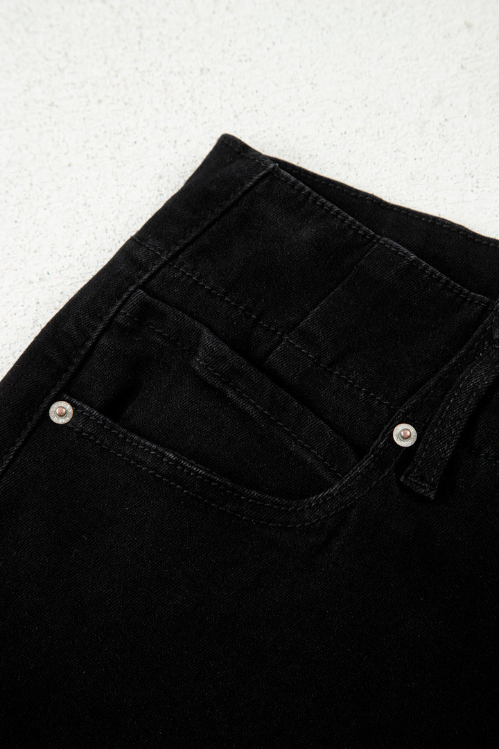 Black 2-Button High Waist Wide Leg Jeans