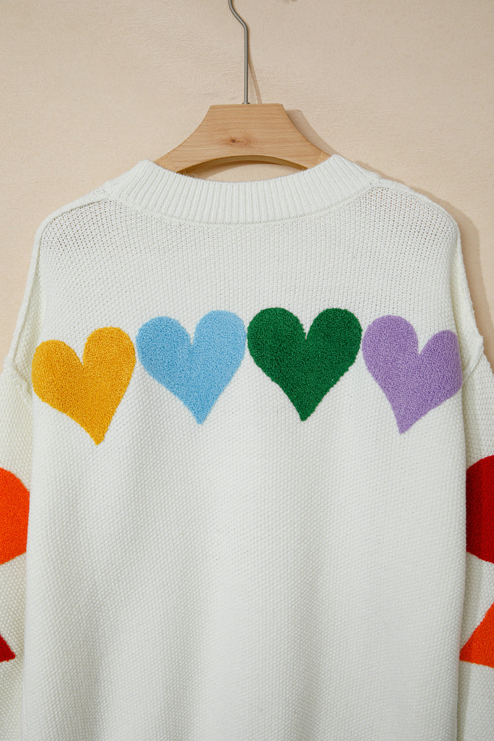 White Chenille Graphic Drop Shoulder Holiday Sweater