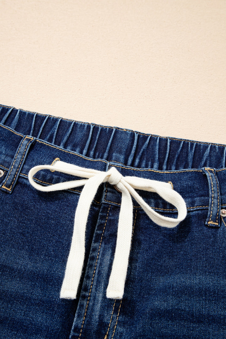 Blue Acid Wash Contrast Lace-up Plus Size Jeans
