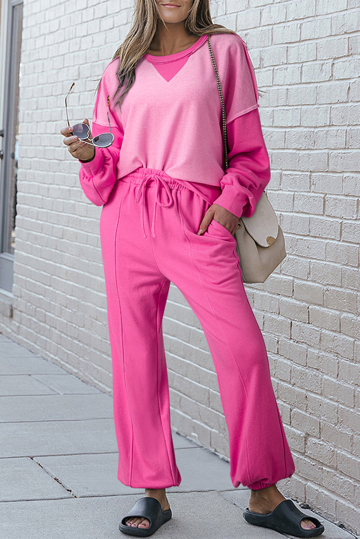 Bonbon Contrast Patchwork Pullover and Joggers Set