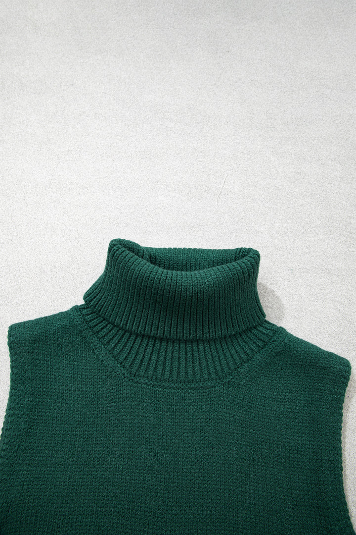 Evergreen High Neck Sleeveless Embroidered Knit Sweater Vest