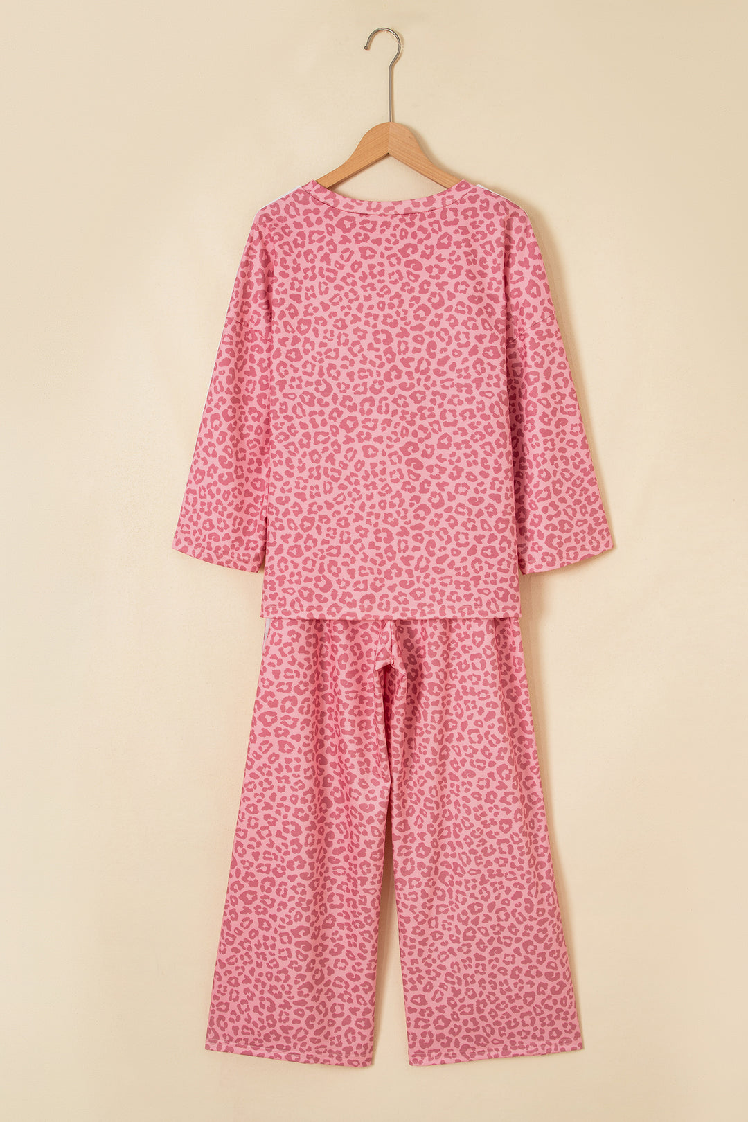 Pink Leopard Print Varsity Striped Detail 3/4 Sleeve Top Shift Pant Set