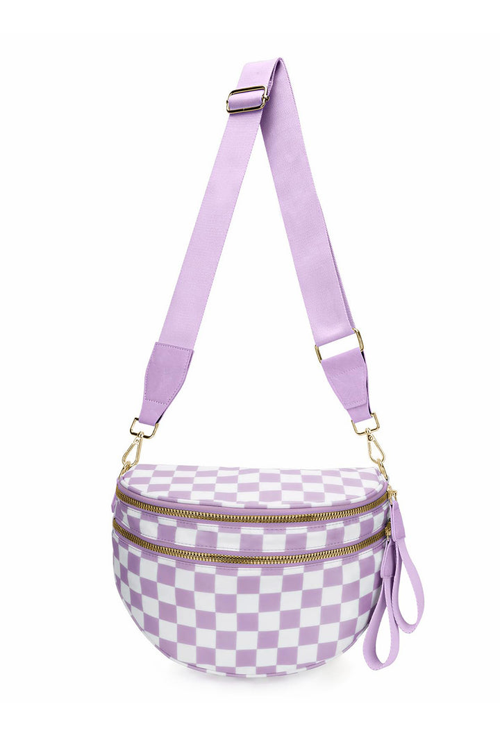Checkered/Animal Spots Print Wide Strap Large Crossbody Bag