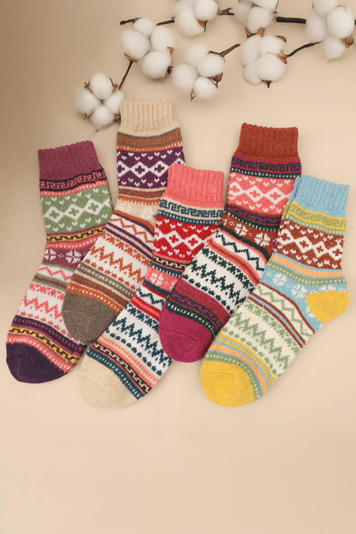 Lot de 5 paires de chaussettes mi-mollet souples à motif bohème