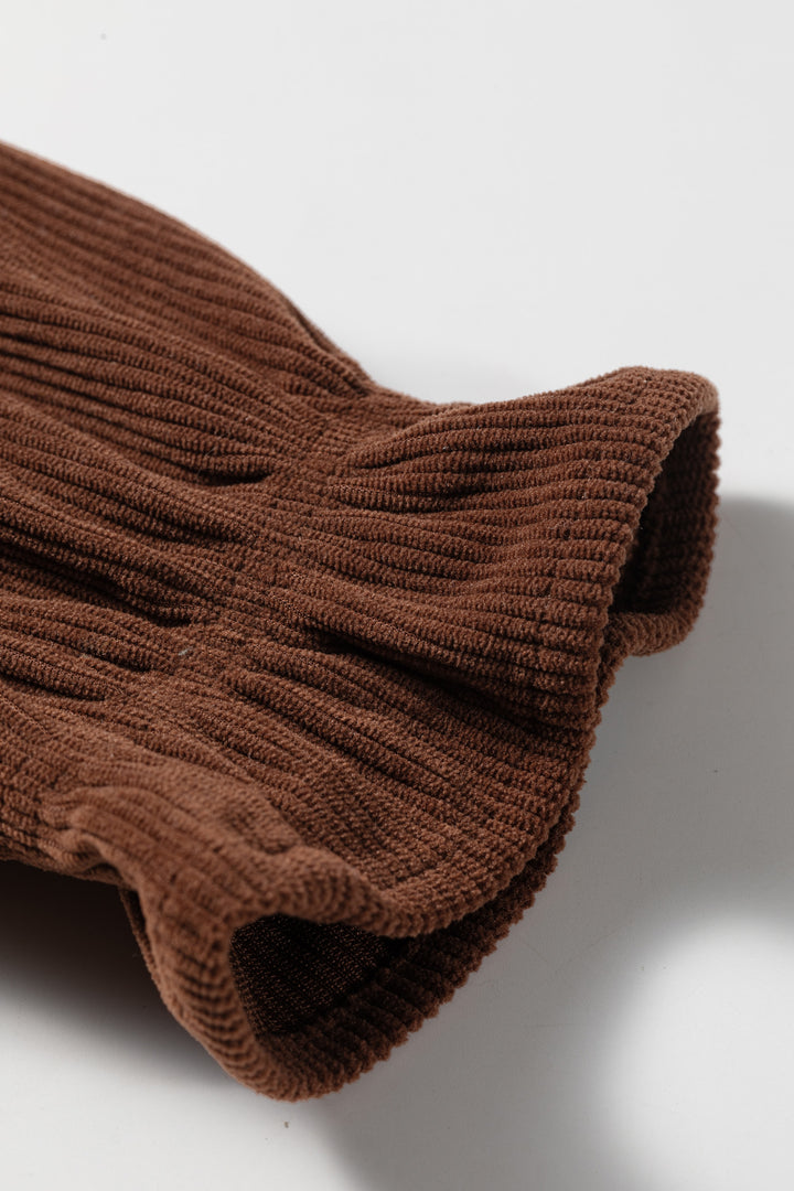 Coffee Solid Color Long Sleeve Button Corduroy Shakcet