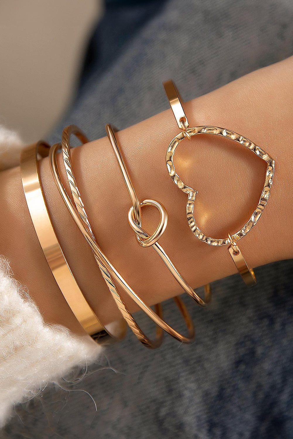 Ensemble de bracelets manchette ouverts multicouches plaqués cœur