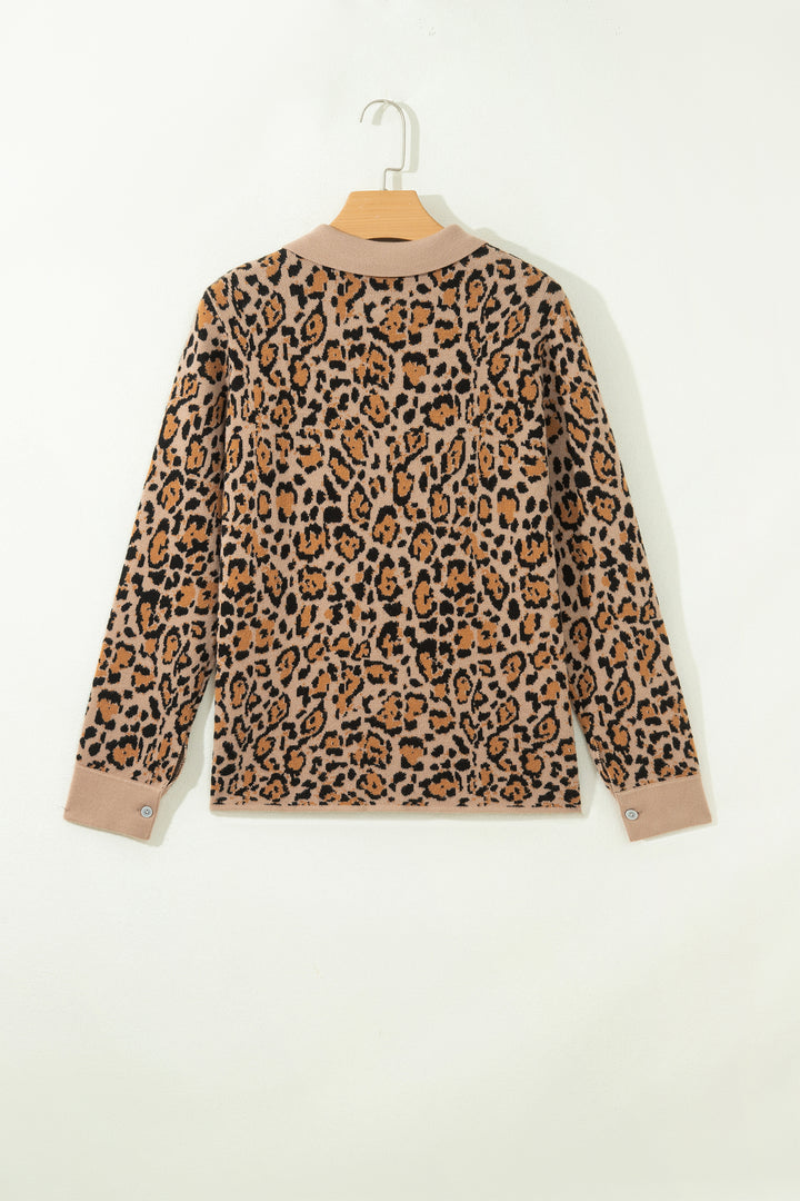 Brown Leopard Print Button-Up Long Sleeve Shirt Cardigans