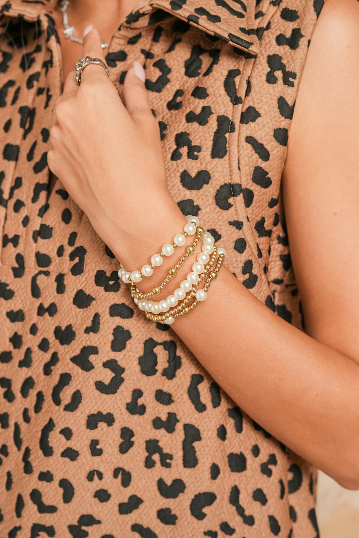 Bracelets multicouches en perles plaquées et décorées de perles croisées