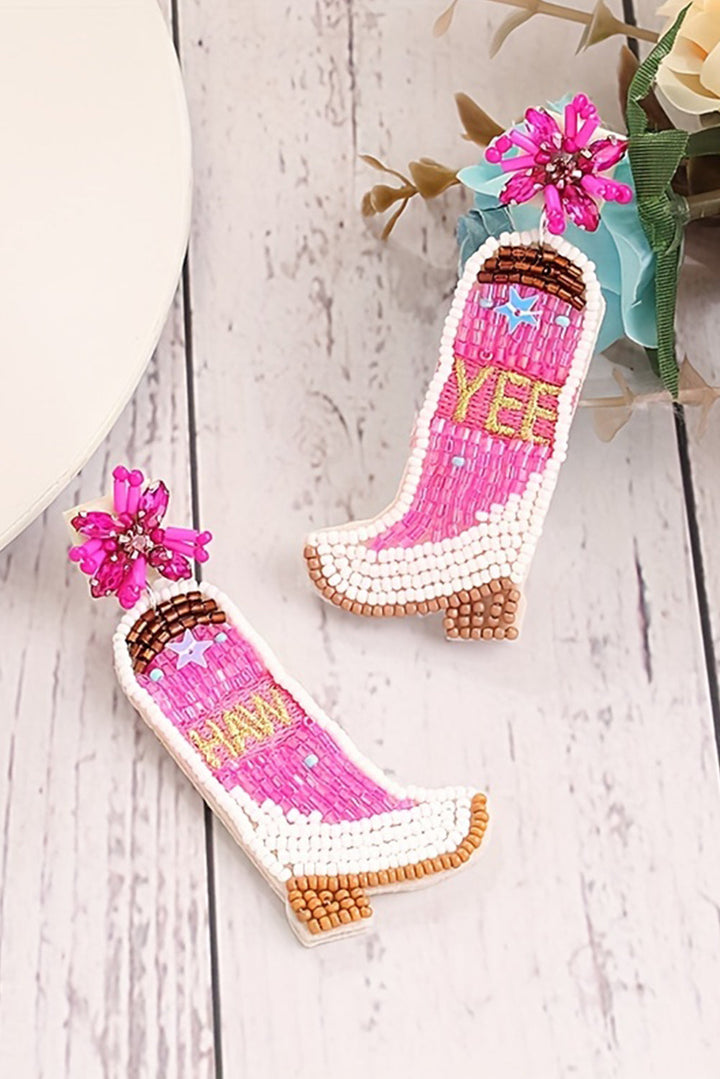 Cowboy Boots Rice Bead Dangle Earrings