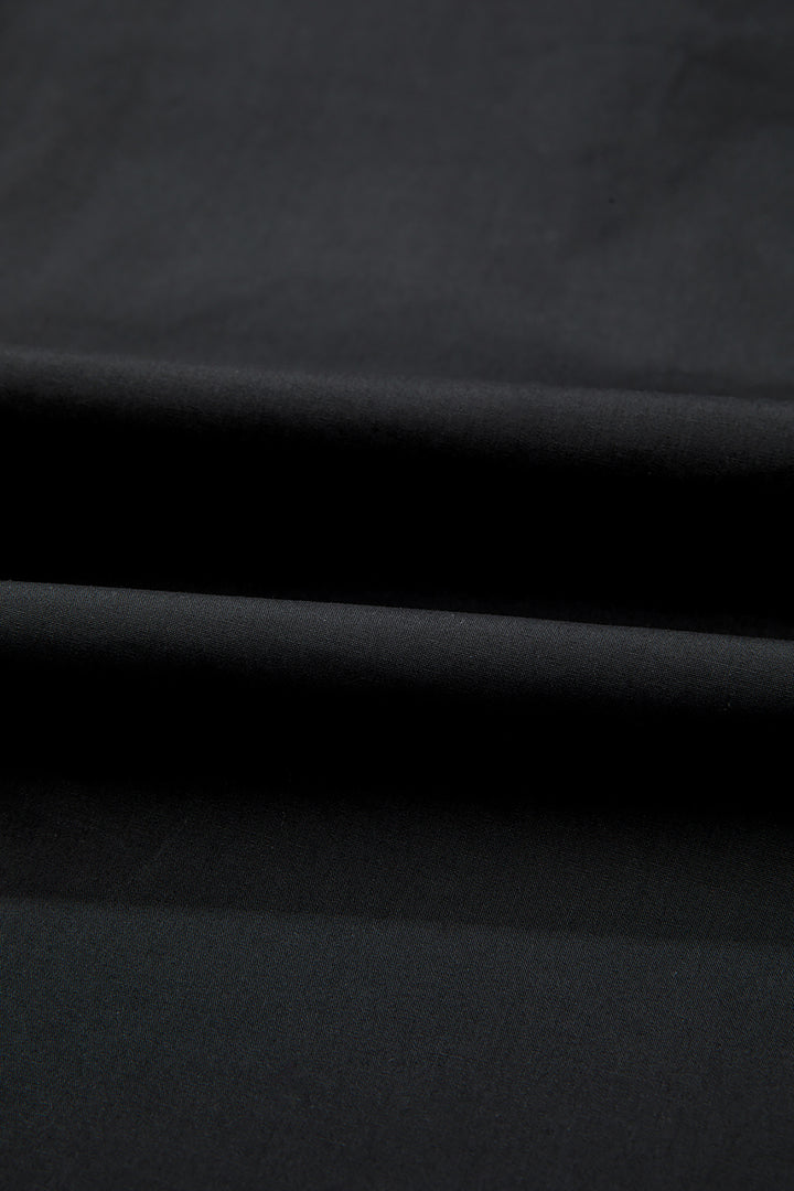 Black Short Puff Sleeve Contrast Embroidered Detail V Neck Blouse