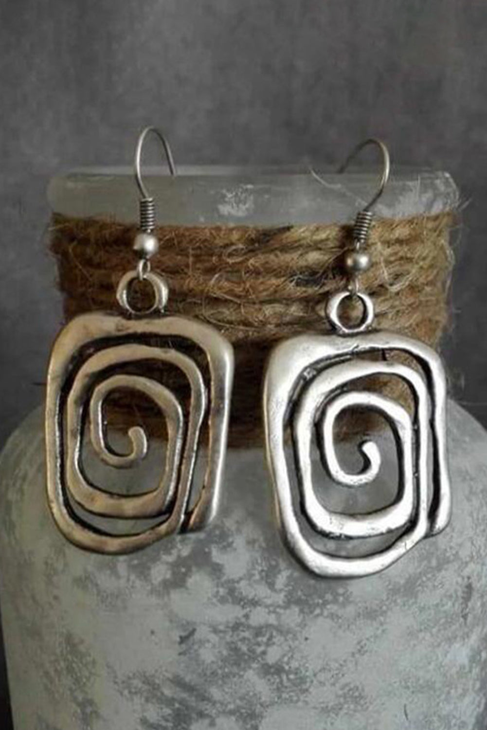 Vintage Square Swirl Hook Earrings