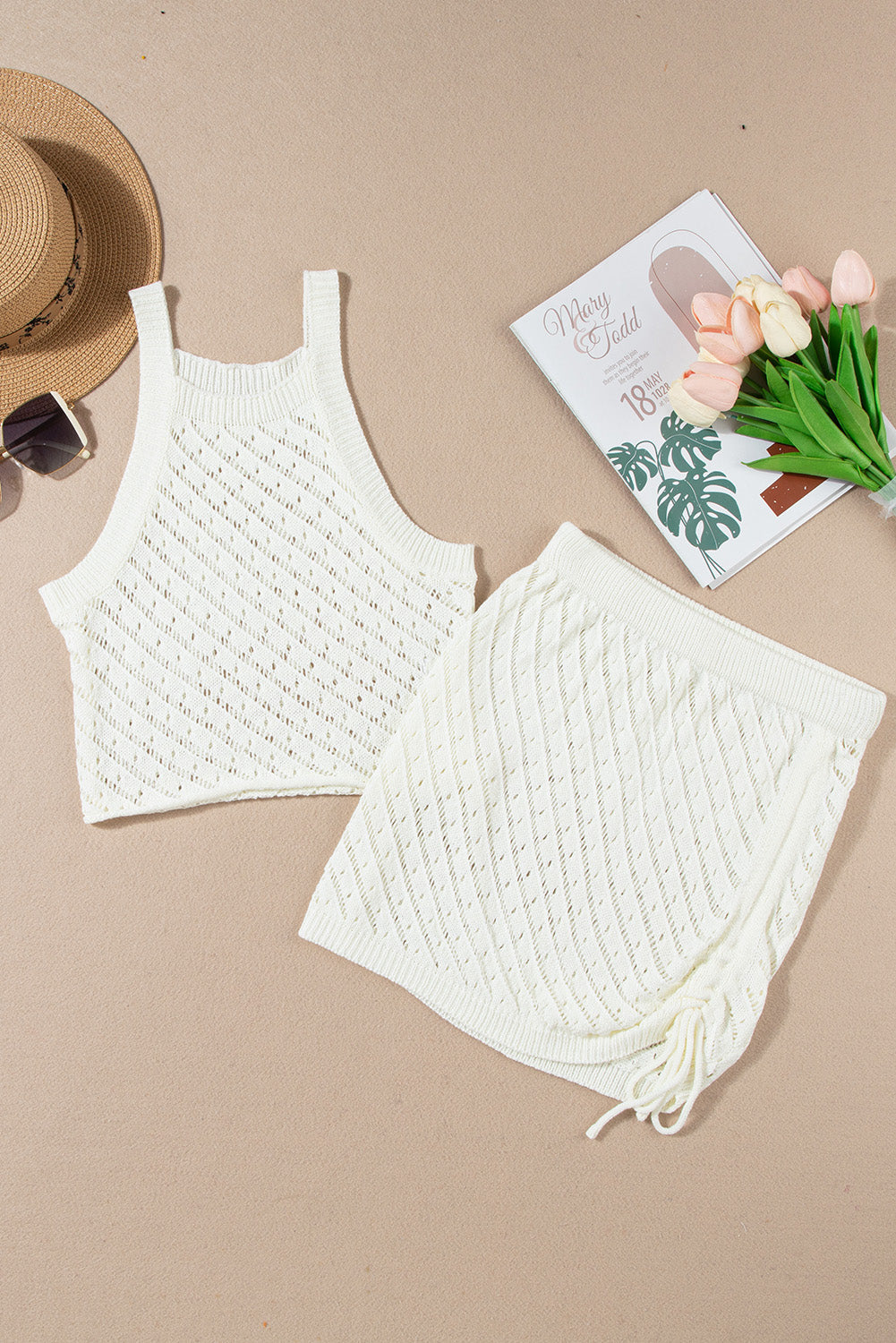Hollowed Crochet Cropped 2 Piece Beach Dress