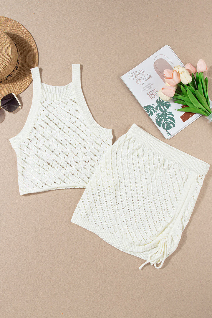 Hollowed Crochet Cropped 2 Piece Beach Dress