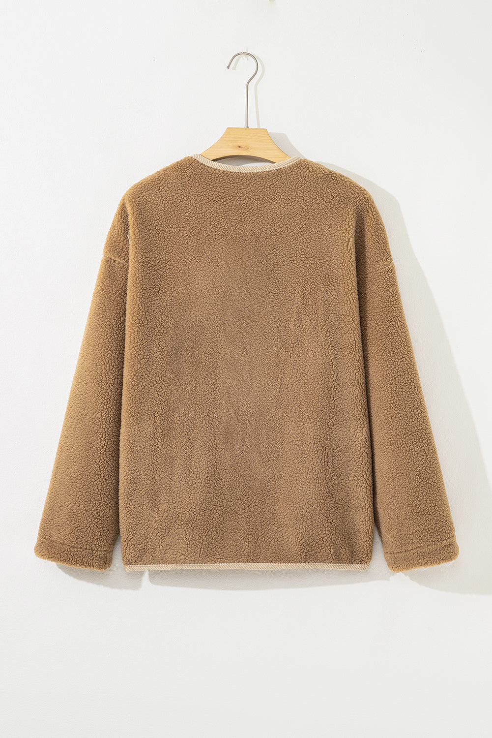 Light French Beige Puffy Plush Corduroy Edge Jacket with Big Pockets