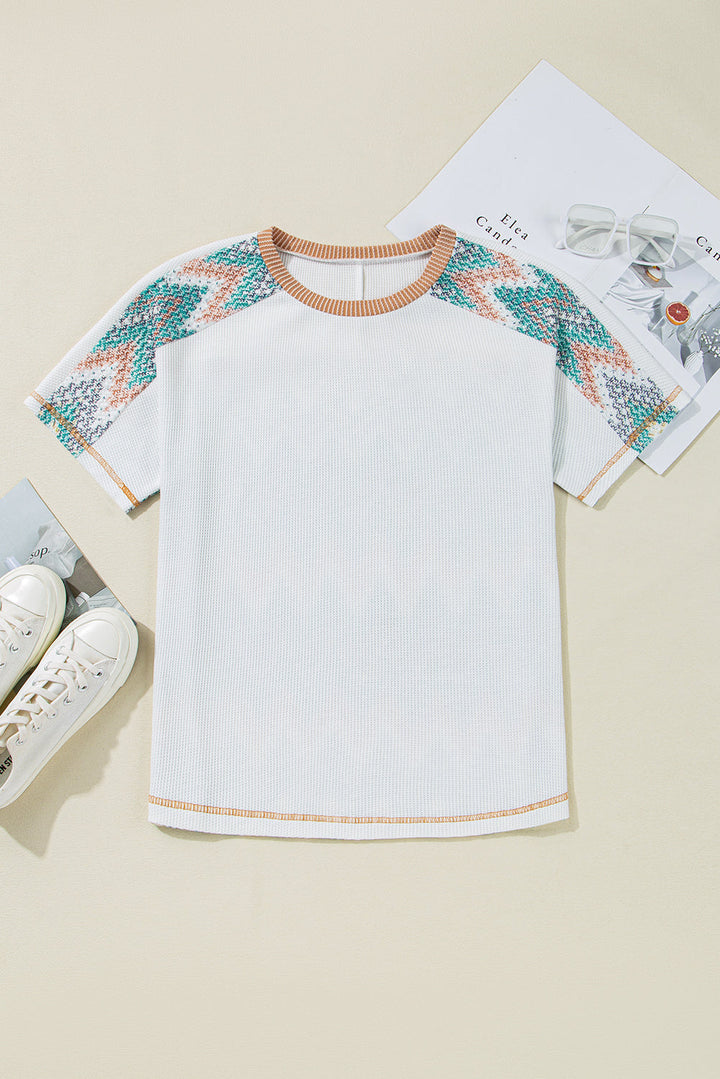 Chevron Patchwork Raglan Sleeve Knitted T Shirt