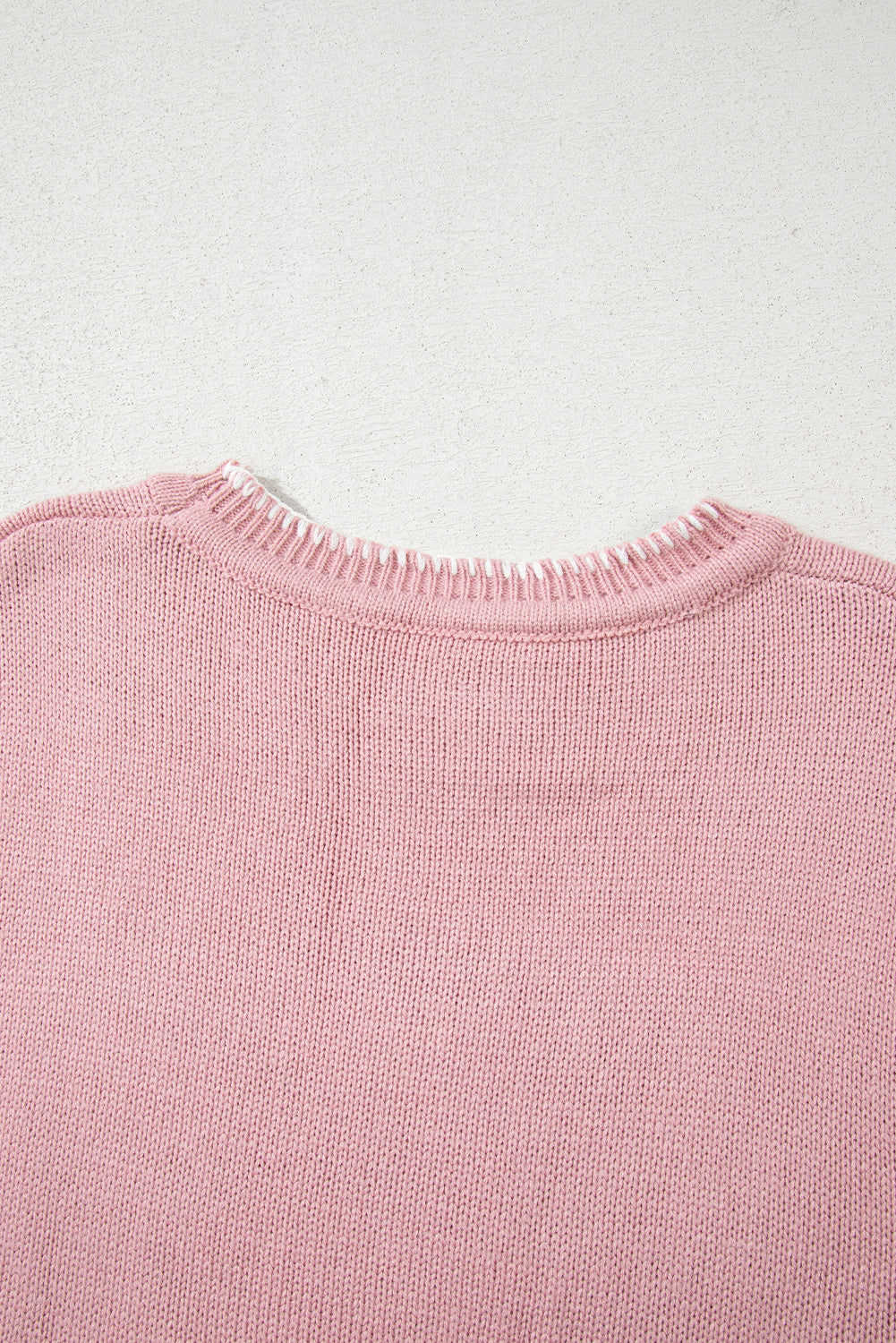 Pink Bow Pattern Contrast Trim Christmas Loose Graphic Sweater
