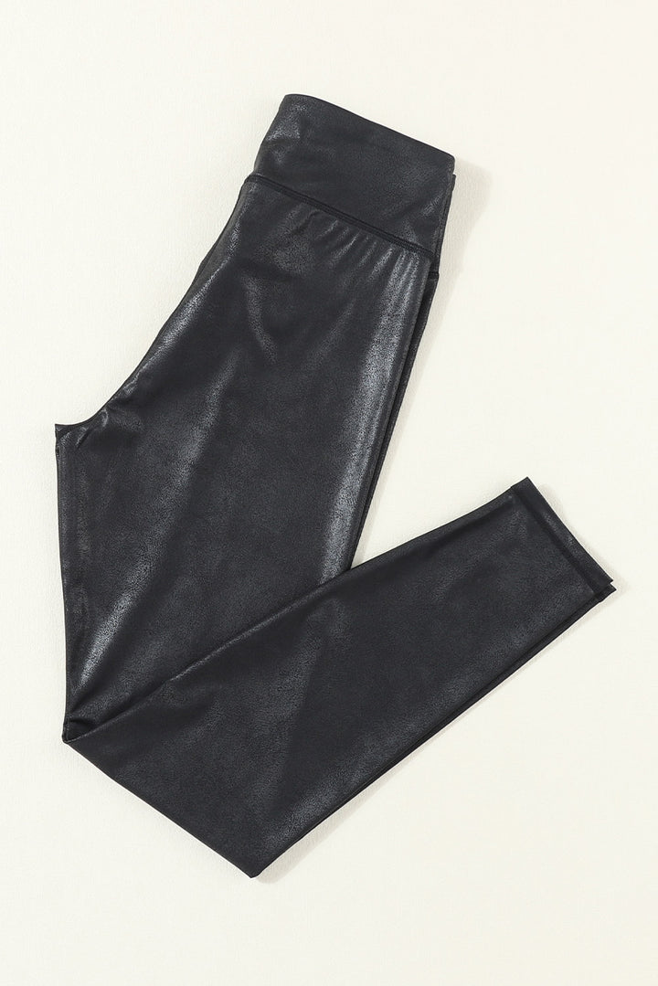 Dearlovers Black Crossed Dip Waist Sleek Leather Leggings