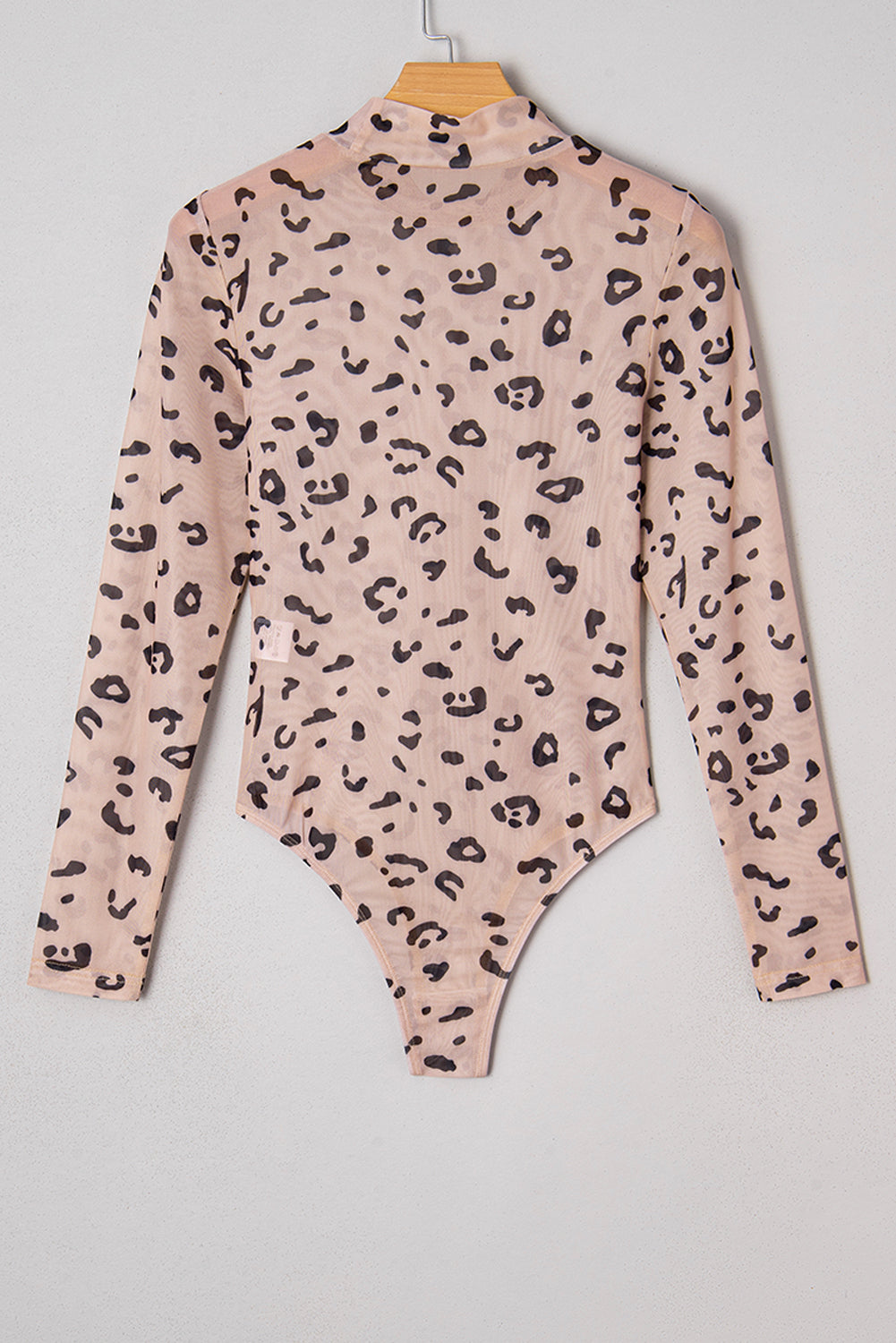 Mock Neck Sheer Mesh Leopard Long Sleeve Bodysuit