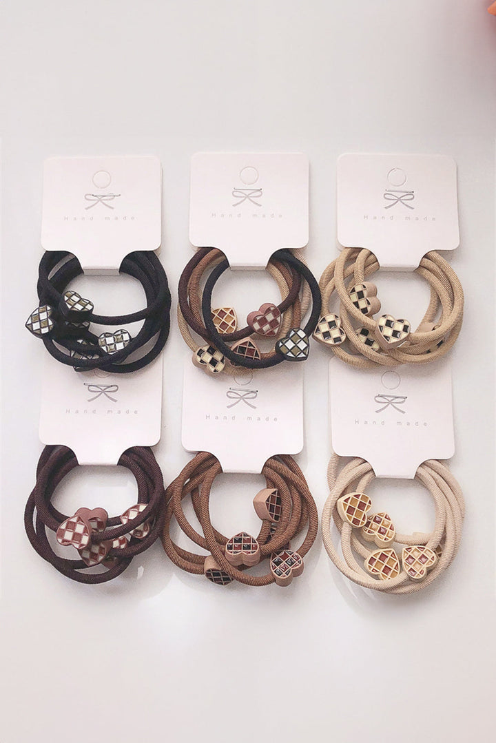 5pcs/set Checkered Heart Decor High Elastic Hair Tie