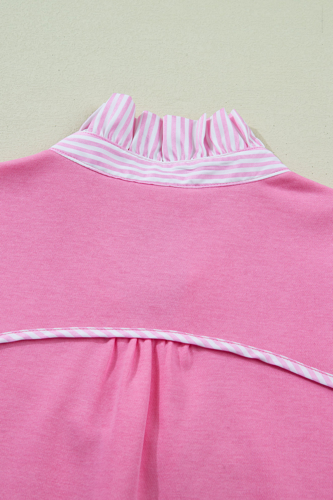 Sachet Pink Striped Frilled Collar Short Sleeve Blouse