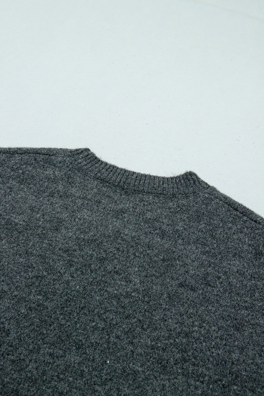 Dark Grey Beaded Floral Accent Casual Round Neck Sweater