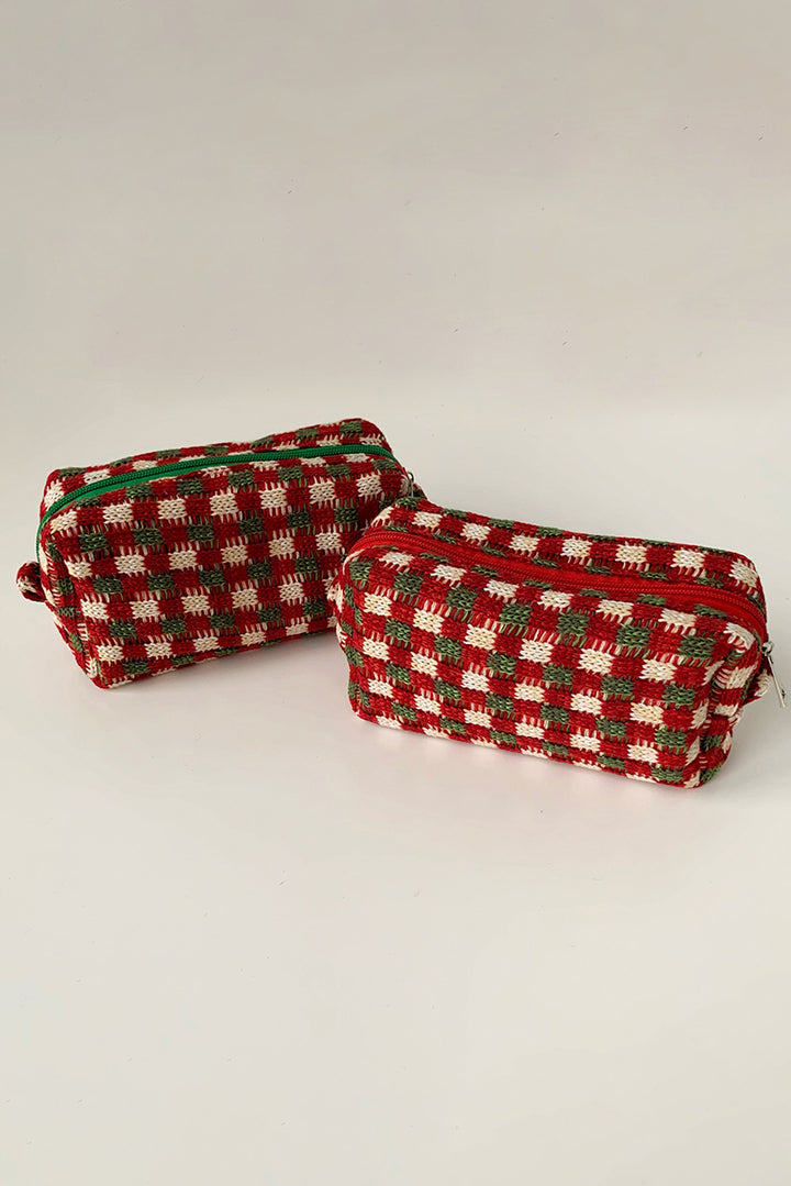 Trousse de maquillage carrée à fermeture éclair au crochet style Noël