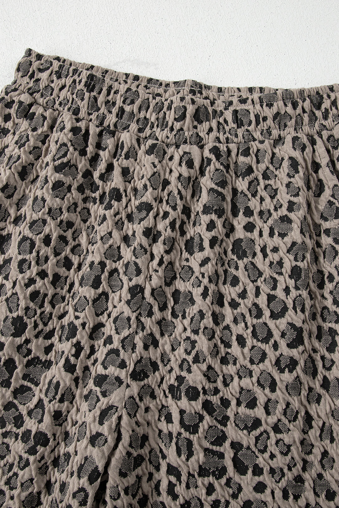 Khaki Jacquard Leopard Half Sleeve Jumper Wide Leg Pant Set