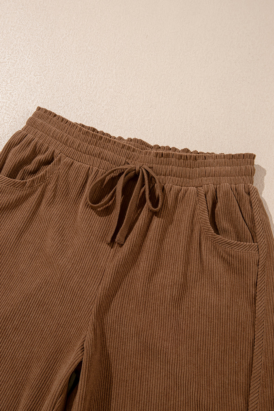 Coffee Corduroy Elastic Waist Drawstring Cargo Pants