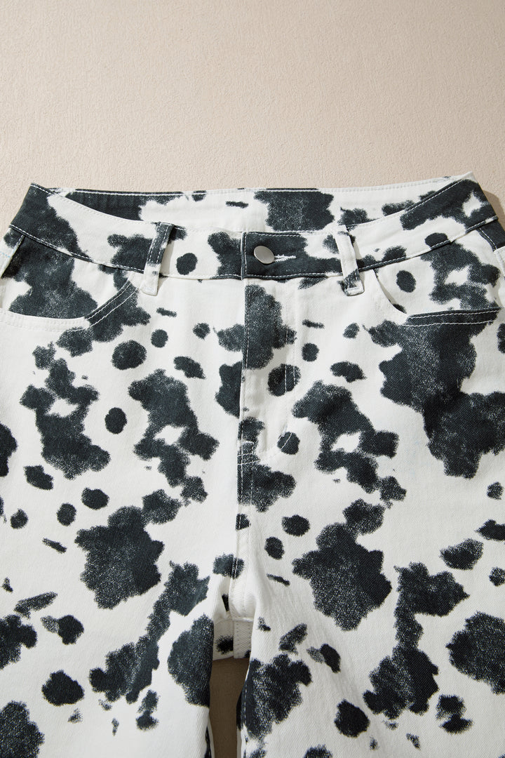 Brown Abstract Print Metal Button Regular Fit Full-Length Jeans