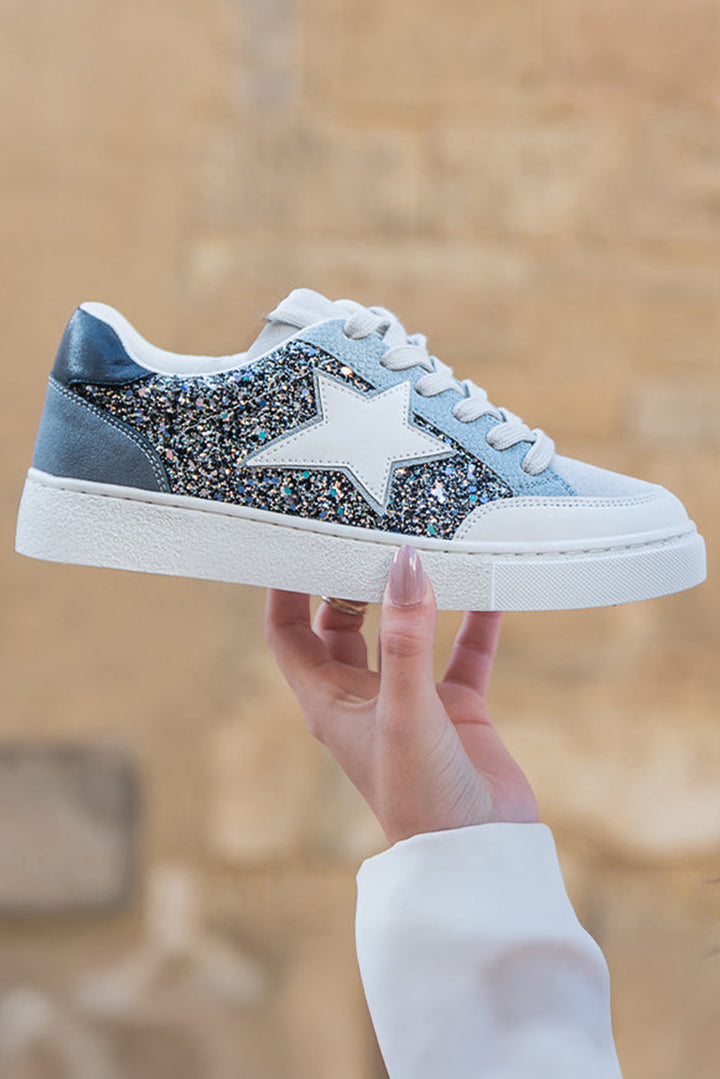 Schnür-Sneakers mit Stern-Glitzer-Patchwork
