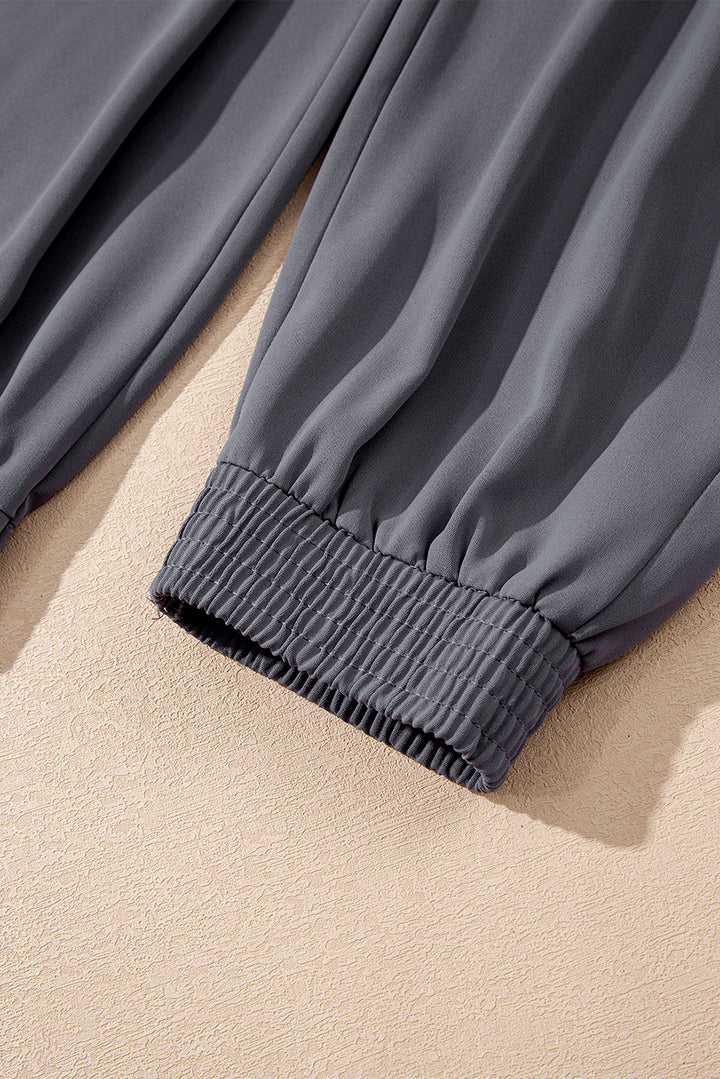 Gray Drawstring Elastic Waistband Pocketed Cropped Jogger Pants