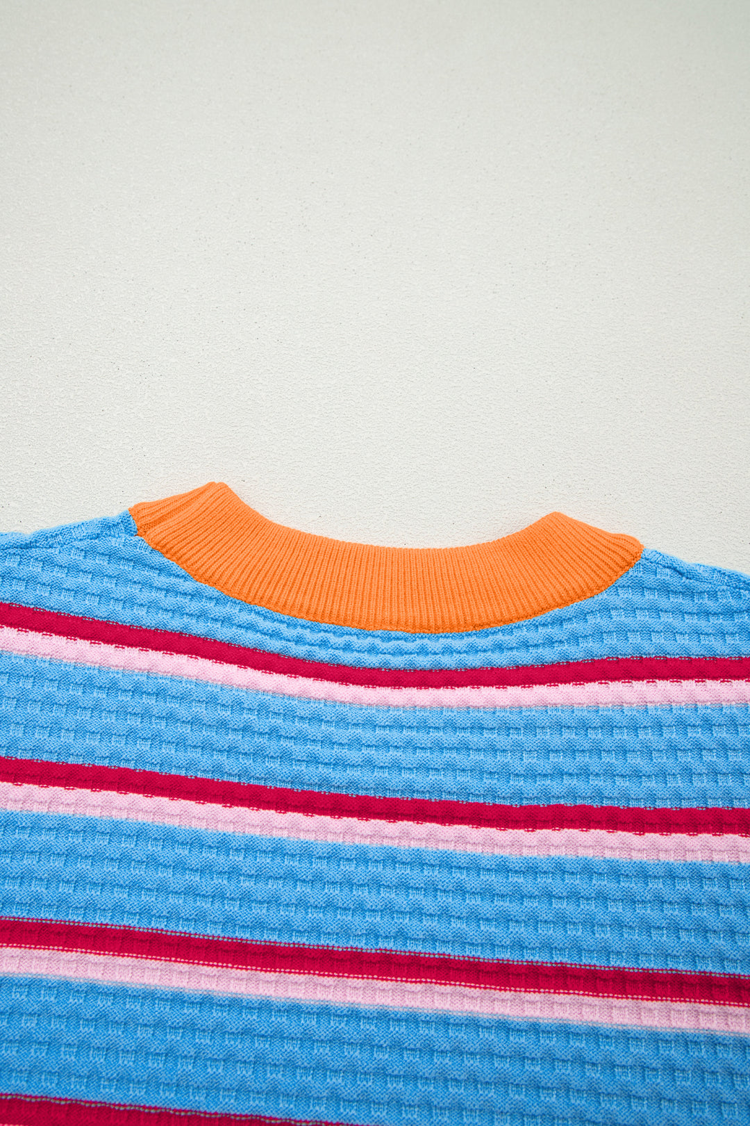 Sky Blue Stripe Colorblock Trim Half Sleeve Sweater Top