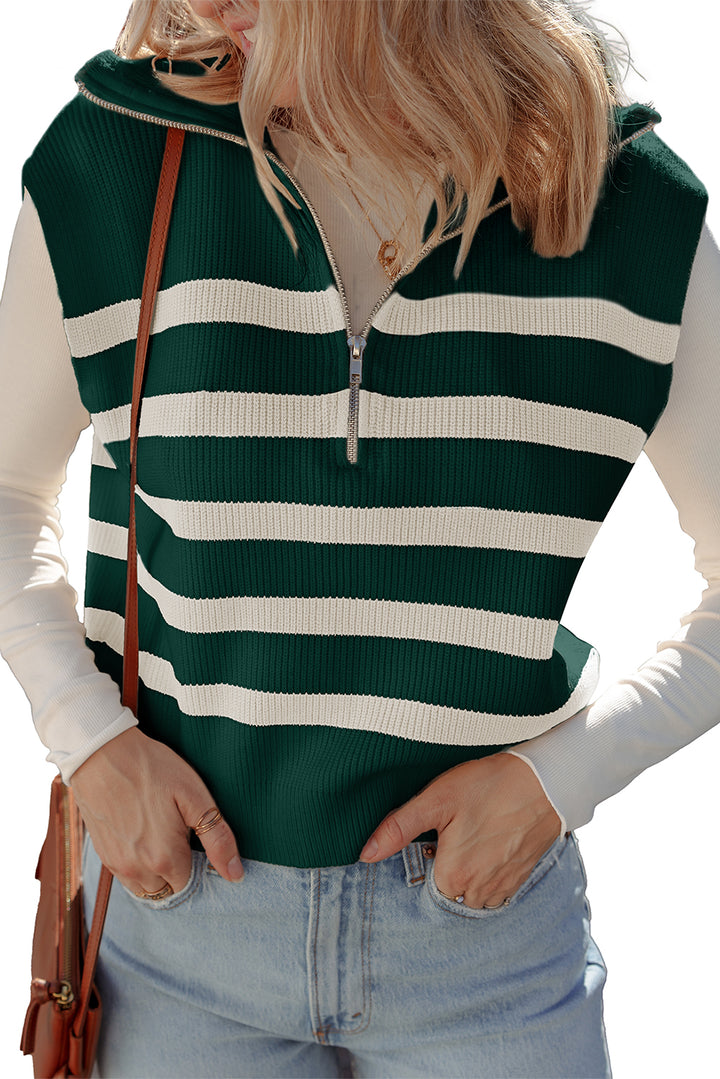 Ribbed Half Zip Collared Sweater Vest