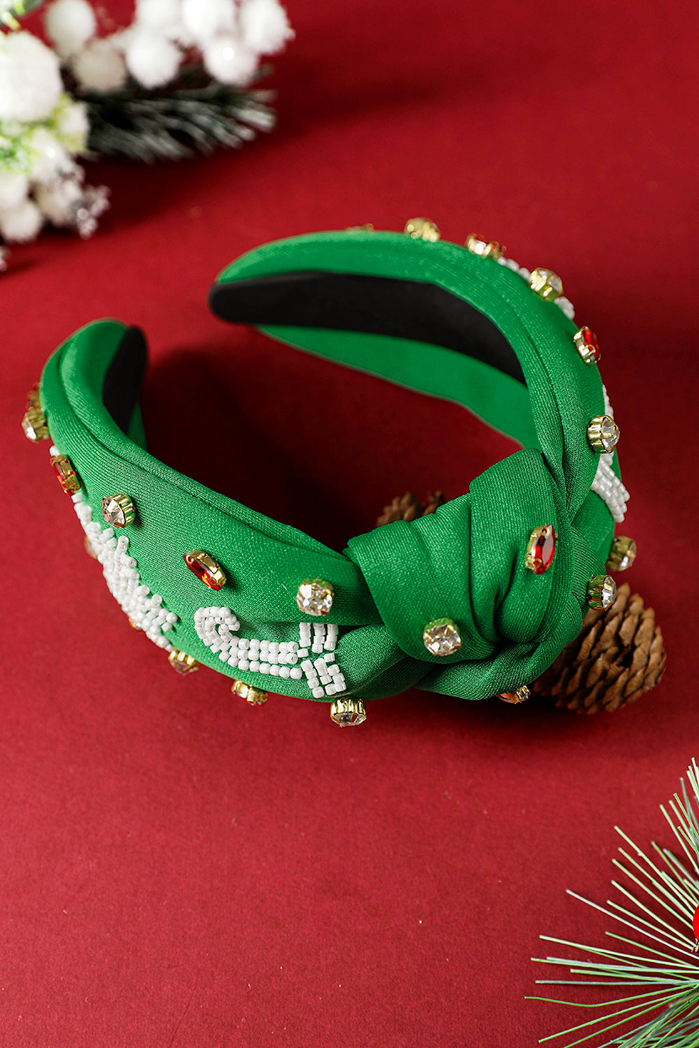Bandeau large en perles de riz et strass de Noël