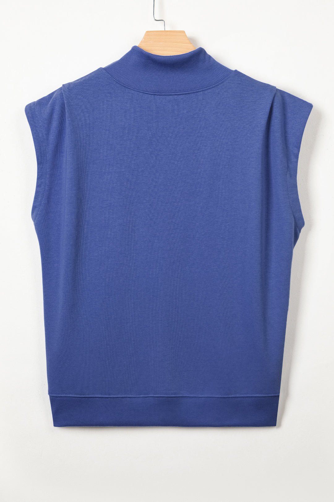 Sky Blue Solid Color High Neck Cap Sleeve Loose Top