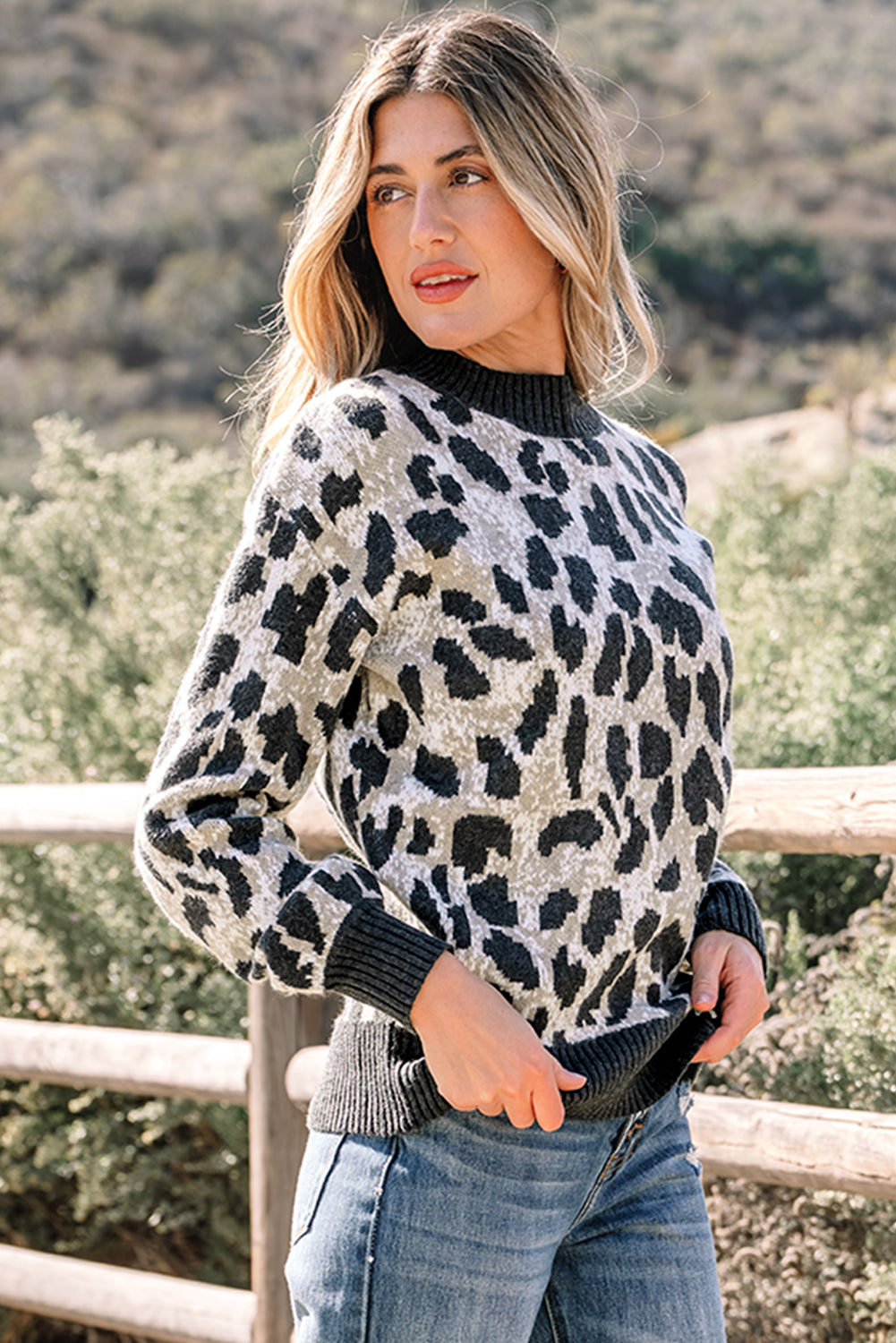 Leopard Drop Shoulder Baggy Sweater