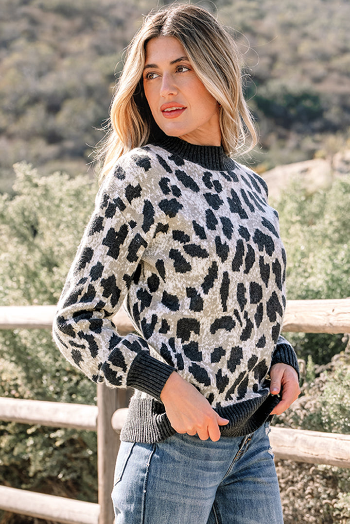Leopard Drop Shoulder Baggy Sweater