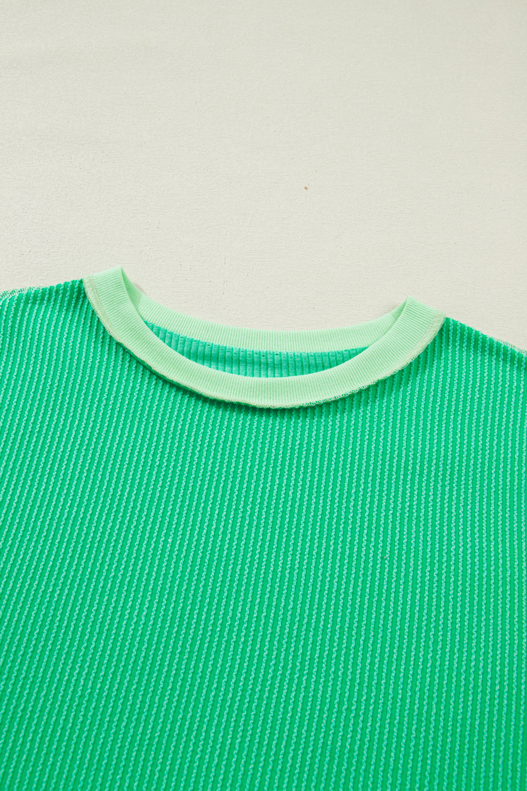 Casual Mint Green Loose Uneven Hem Twist Ribbed T Shirt