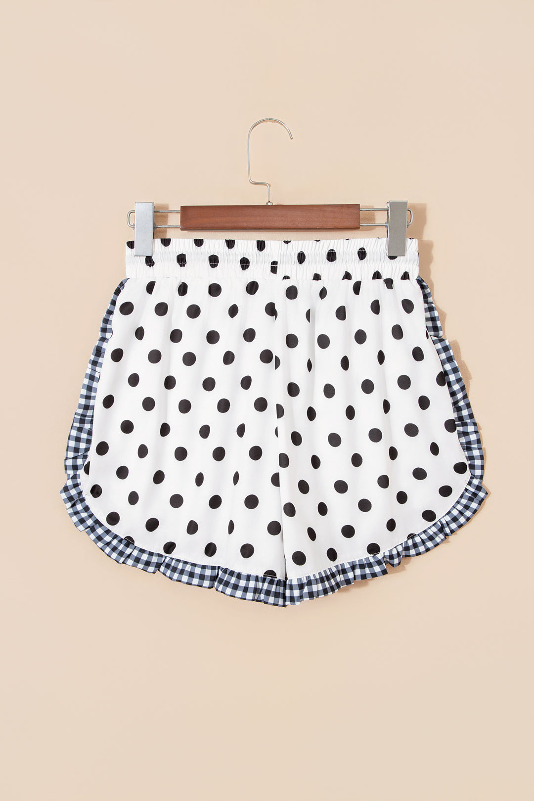 White Polka Dot Contrast Ruffle Trim Shorts